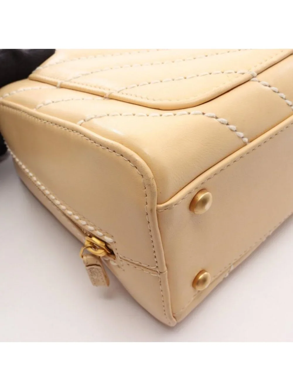 Chanel Handbag Wild Stitch Chez Blanc Yellow Beige Leather Handle